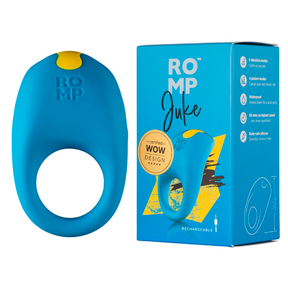 Синее эрекционное виброкольцо Romp Juke Vibrating Cock Ring RPCRSG5