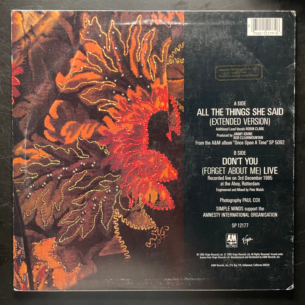 Виниловая пластинка Simple Minds ‎– All The Things She Said / Don't You 12", 45 RPM