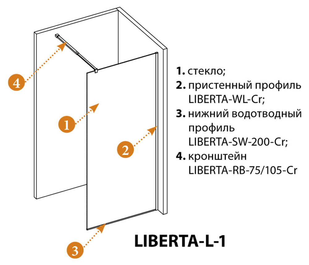 Душевая перегородка Cezares LIBERTA-L-1-105-C-Cr