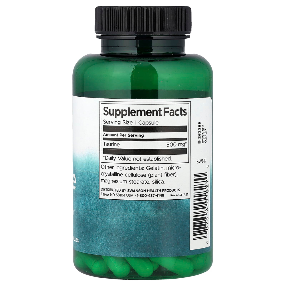 Swanson Vitamins, таурин, 500 мг, 100 капсул