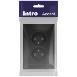 Розетка Intro Accent 6-204-05 двойная 2х2P 16А-250В IP20 СУ AL/CU антрацит | Intro
