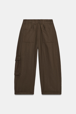ZARA БРЮКИ-КАРГО CAPRI — ZW COLLECTION, КОРИЧНЕВЫЙ