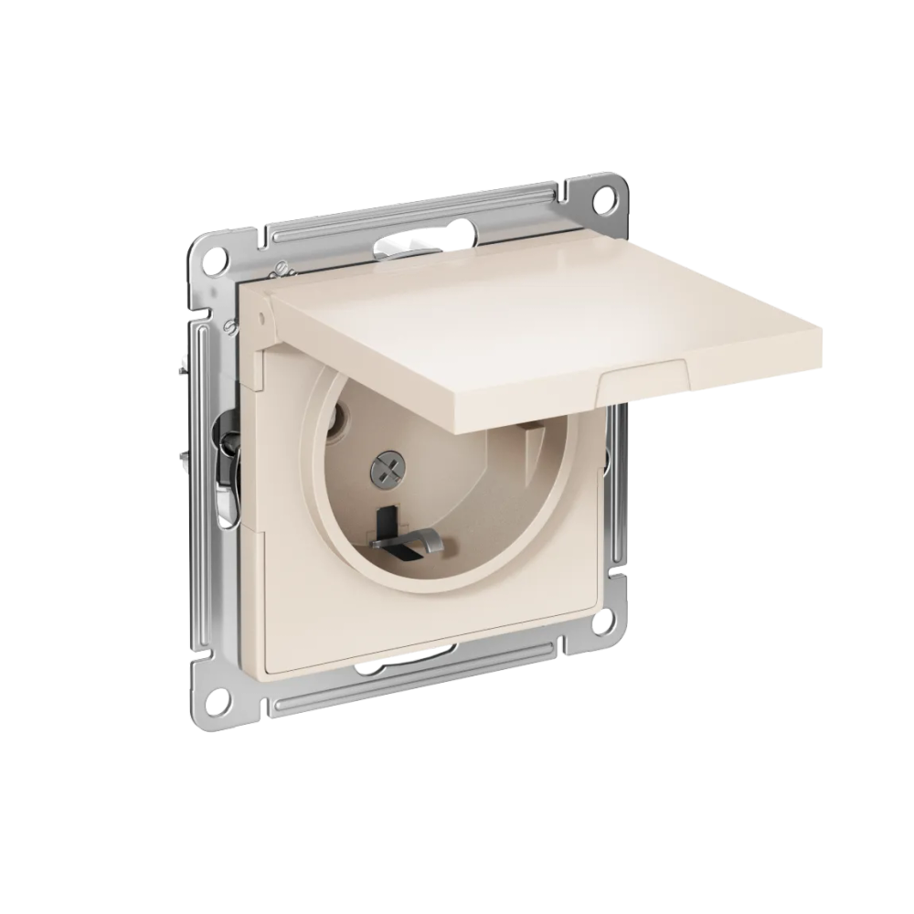 ATLASDESIGN РОЗЕТКА с заземлением со шторками с крышкой, 16А, IP20, механизм, БЕЖЕВЫЙ