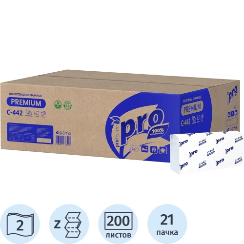 Полотенца бумажные Protissue Z-слож 2сл 200л/пач 21пач/кор_С442