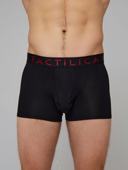 Трусы мужские боксеры черные, фирменная резинка TACTILICA бордовая