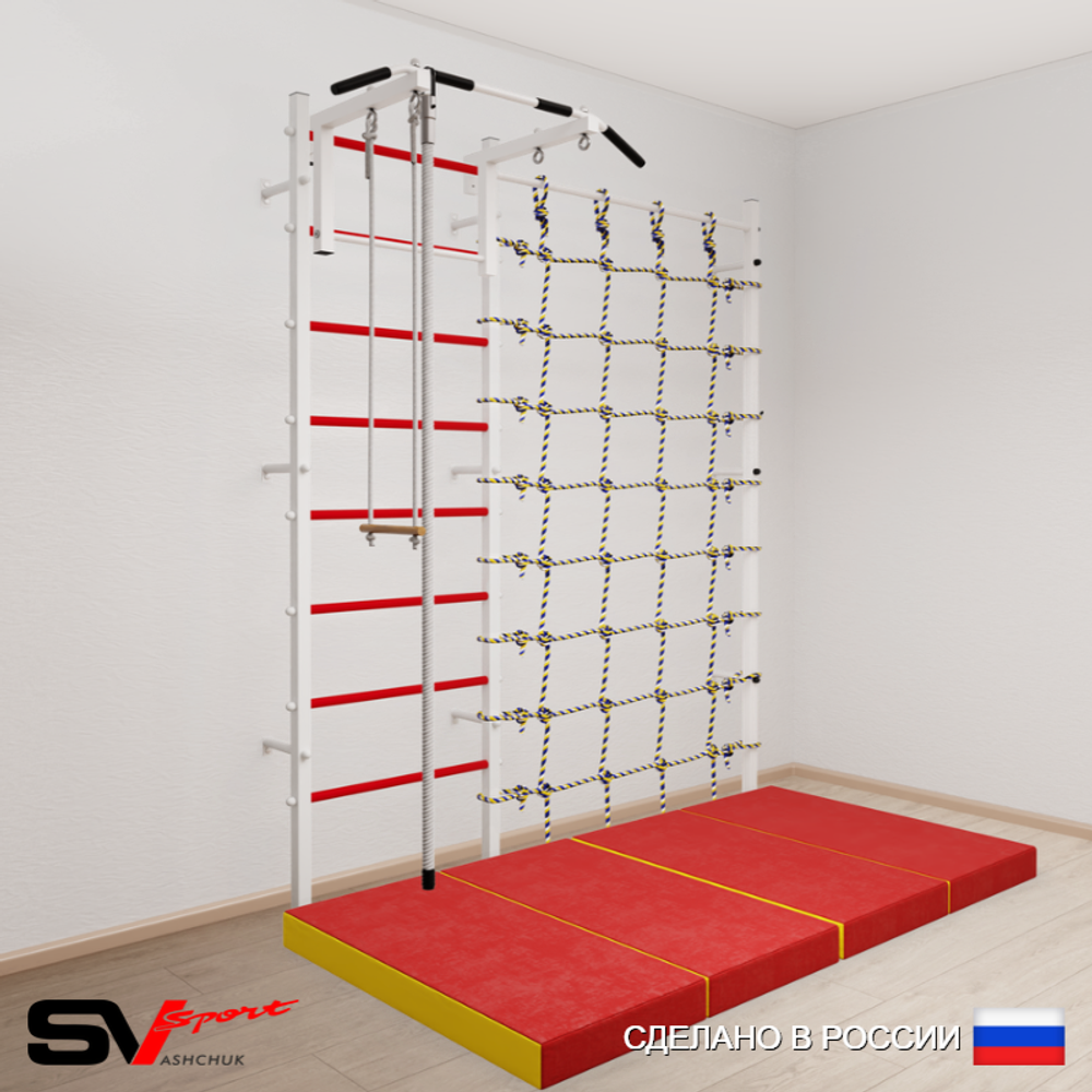 Шведская стенка Sv Sport 51540 (Турник стандарт/Канат/Трапеция/Мат 2м/Канатный лаз)