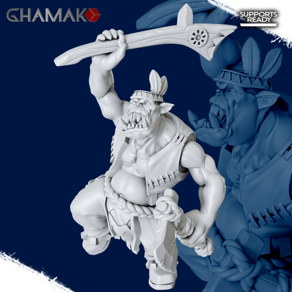 Orks Greenskins Орк-абориген №3 с чоппой и стучалой миниатюра для dnd, днд, pathfinder, фентези, Настольная игра, НРИ, Варгейм, РПГ