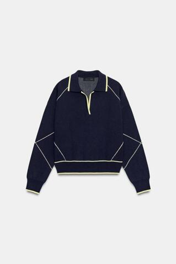 ZARA СВИТЕР ПОЛО С КОНТРАСТНОЙ ОКАНТОВКОЙ, ЧЕРНИЛЬНО-СИНИЙ