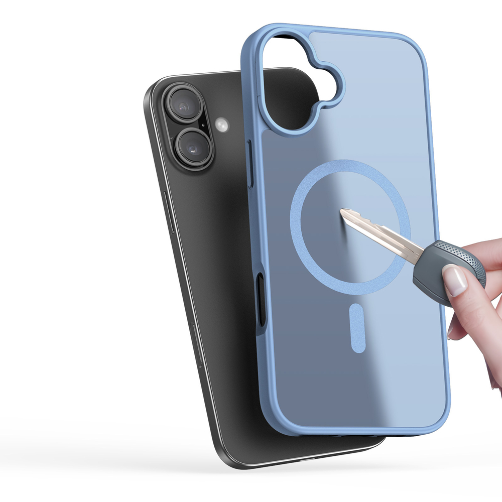 Прозрачный матовый чехол с синими рамками (Light Blue) и с поддержкой MagSafe от Dux Ducis для iPhone 16 Plus, серия Yind Series Case