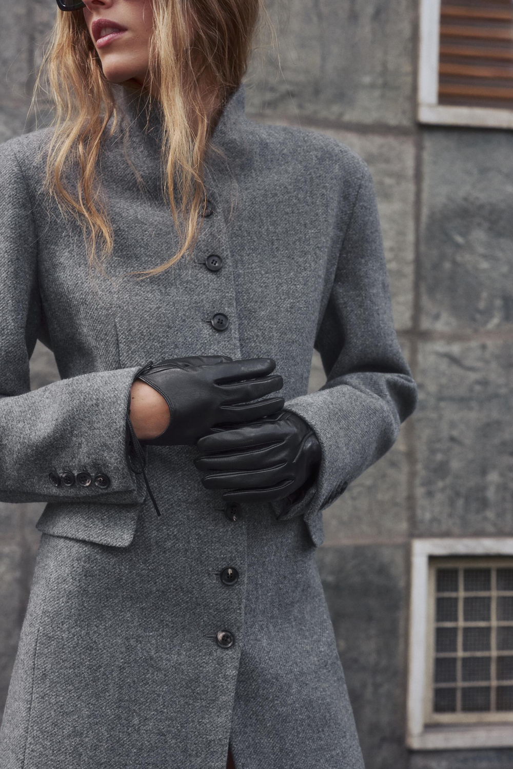 ZARA КОЖАНЫЕ ПЕРЧАТКИ С БАНТОМ, ЧЕРНЫЙ