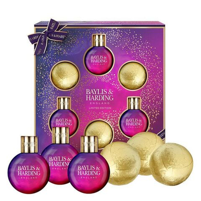 Baylis & Harding Набор средств для душа женский Midnight Fig & Pomegranate гель и крем для душа по 100 мл, пена 100 мл и бомбочки 3 шт. по 100 г для ванны (из Финляндии)