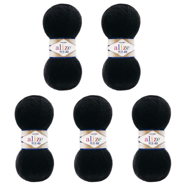 Пряжа Alize (Ализе) Angora Real 40 / уп.5 мот. по 100 г, 430м, 060 черный A