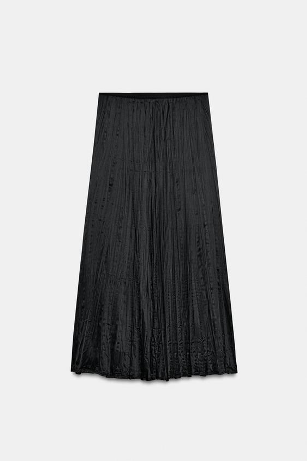 ZARA АТЛАСНАЯ ЮБКА МИДИ, ЧЕРНЫЙ