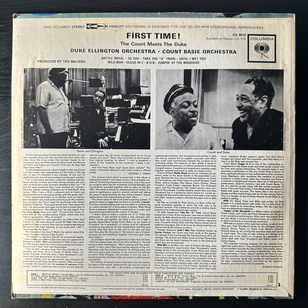 Duke Ellington And Count Basie ‎– First Time! The Count Meets The Duke (США 1970г.)