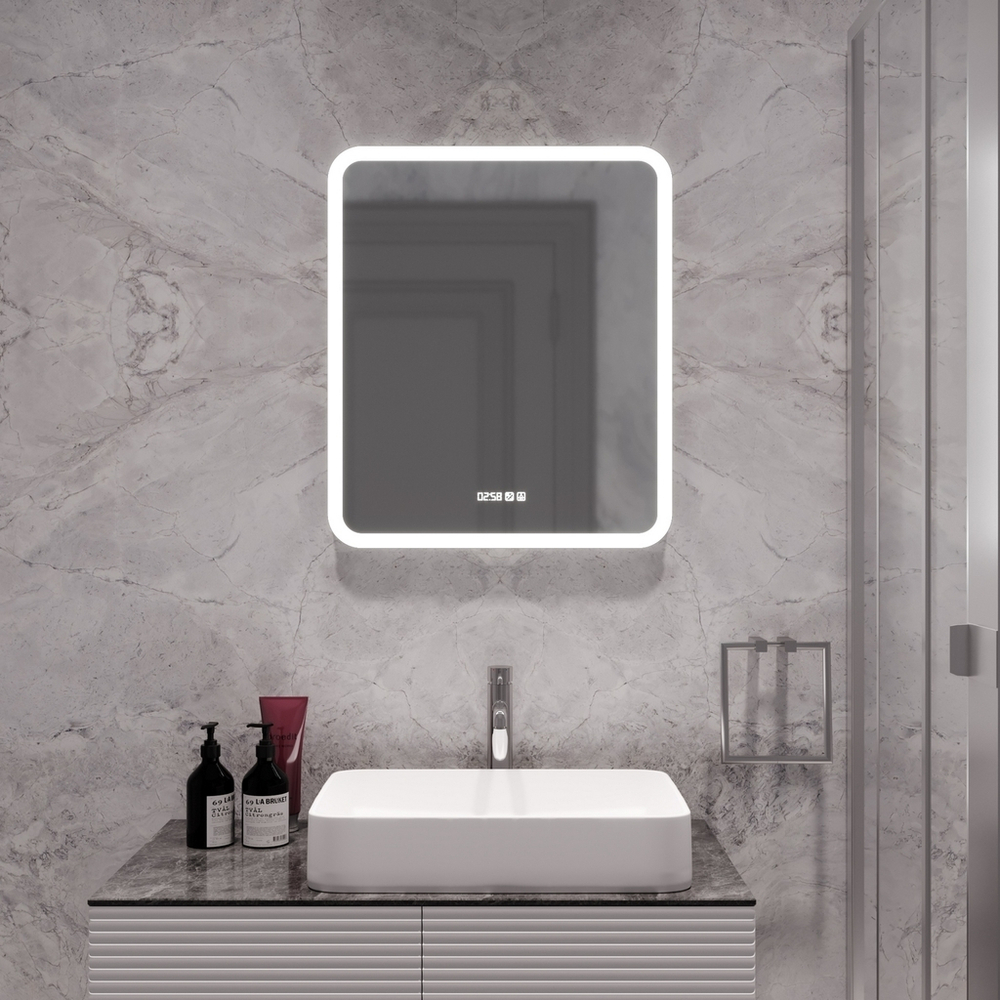 Зеркало MIXLINE "Стив-3" 600*700 (ШВ) сенсорный выключатель, часы + подогрев