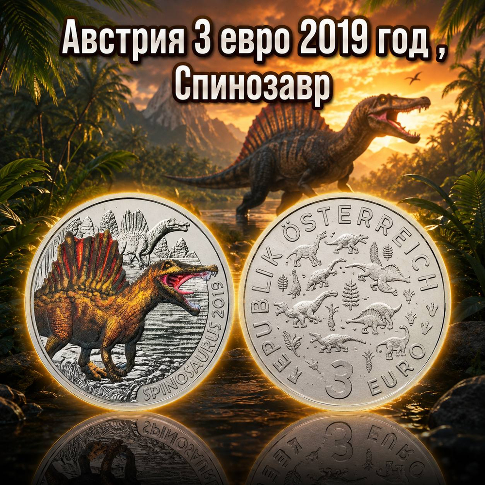 Австрия 3 евро, 2019 Спинозавр /Spinosaurus/