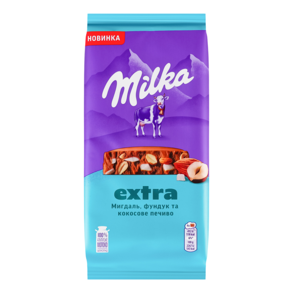 Шоколад Milka extra с лесным орехом,миндалем и крошкой кокосового бисквита 130 гр