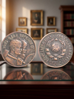 Один червонец 1925 года СССР. Кузнец и жнец направо. Копия пробной монеты медь патина