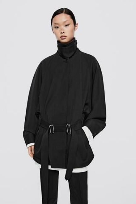 Massimo Dutti Куртка из 100% шерсти с поясом - Limited Edition, черный