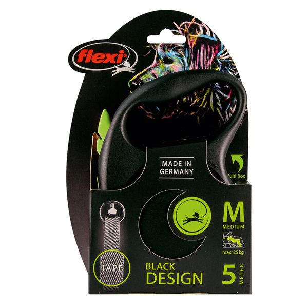 Рулетка flexi Black Design M (до 25 кг) 5 м лента черный/зеленый
