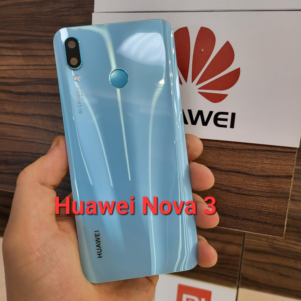 Крышка для Huawei Nova 3 (заднее стекло) "хорошее качество" цвет: голубой