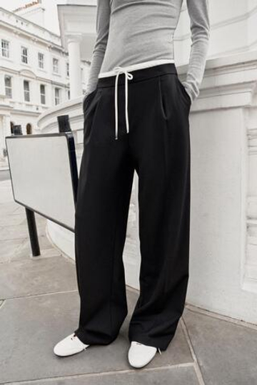 ZARA ШИРОКИЕ БРЮКИ С ДВОЙНЫМ ПОЯСОМ, ЧЕРНЫЙ