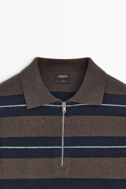 Massimo Dutti Свитер с воротником-поло, темно-синий