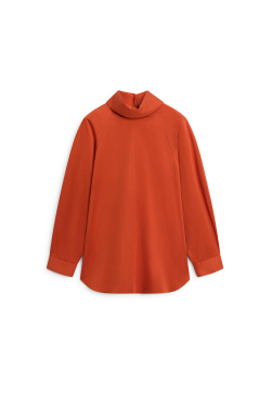 Massimo Dutti Рубашка оверсайз из поплина с высоким воротником - Limited Edition, цвет жженого апельсина