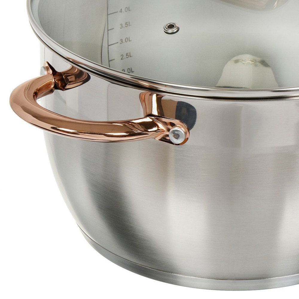 Кастрюля нерж, 5.9 л, с крыш, Daniks, Мадрид Gold, SD-324G, индукц