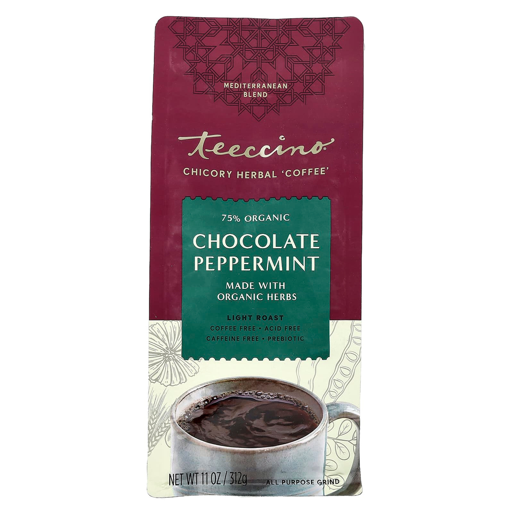 Teeccino, органический травяной кофе из цикория, шоколад и перечная мята, легкая обжарка, без кофеина, 312 г (11 унций)