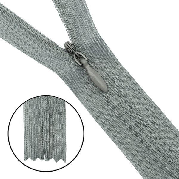 Молния потайная (скрытая) Т3 (3 мм) 1 зам., н/раз., 50 см, нейлон, F317 серый, 10 шт