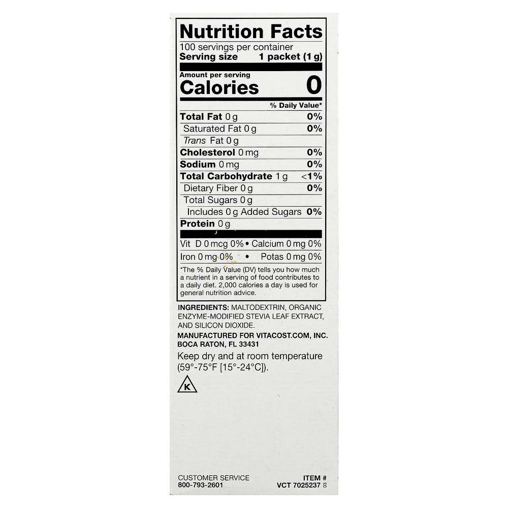 Vitacost, стевия, 100 пакетиков, по 1 г (0,035 унции)