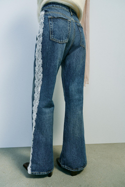 ZARA ДЖИНСЫ Z1975 BOOTCUT С ВЫСОКОЙ ПОСАДКОЙ И КРУЖЕВОМ, СИНИЙ