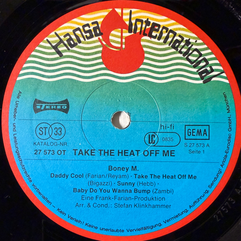 Boney M. ‎– Take The Heat Off Me (Германия 1977г.)
