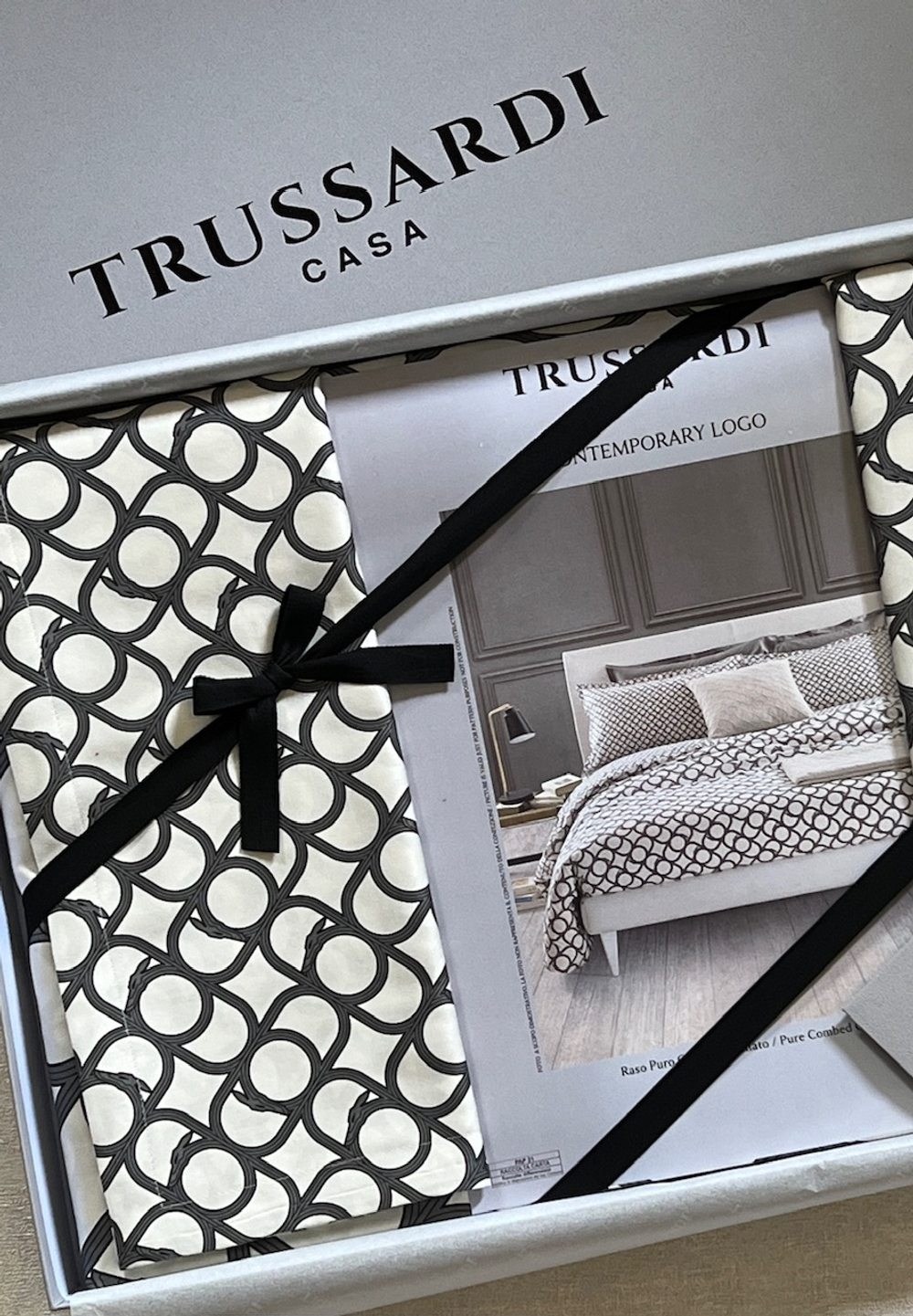 Постельное белье 2 спальное евро Trussardi Contemporary Logo бежевое