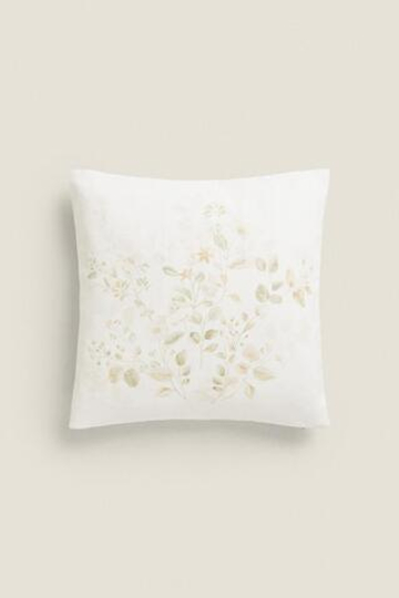 ZARA HOME ХЛОПКОВЫЙ ЧЕХОЛ ДЛЯ ДЕКОРАТИВНОЙ ПОДУШКИ С ЦВЕТОЧНЫМ УЗОРОМ, СВЕТЛО-БЕЖЕВЫЙ