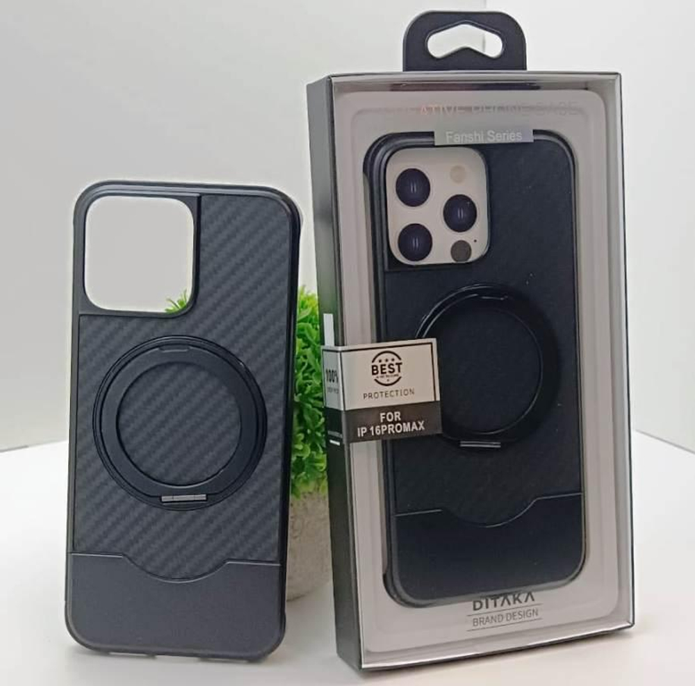 Чехол для iPhone 16 Pro Max DITAKA Full Cover, поворотная подставка алюминиевая