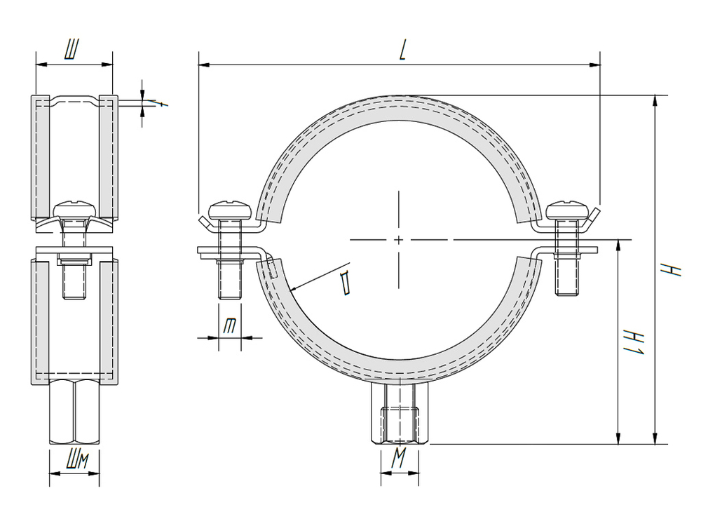 ТМС КС2 Хомут оцинкованный с epdm M8/10 115-125мм