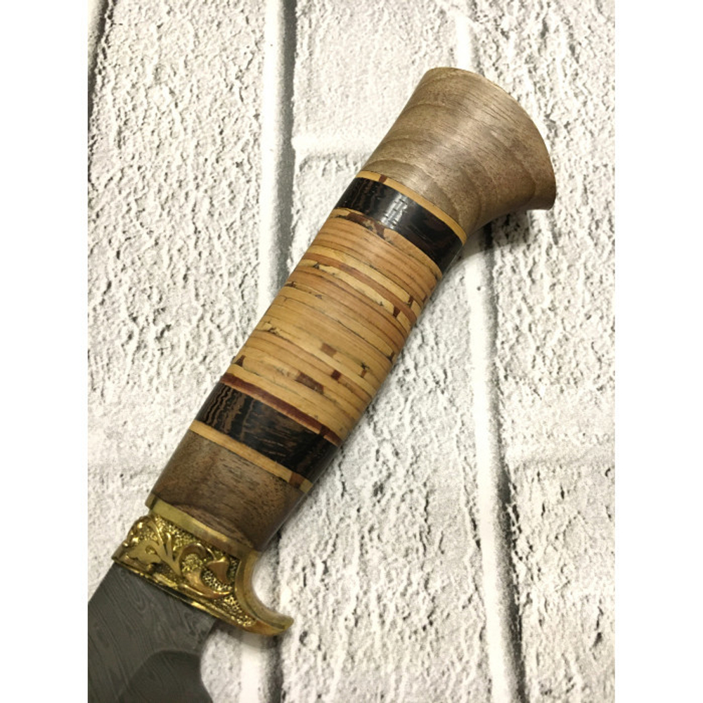 Нож для туризма и рыбалки АНЧАР-1, дамасская сталь, береста