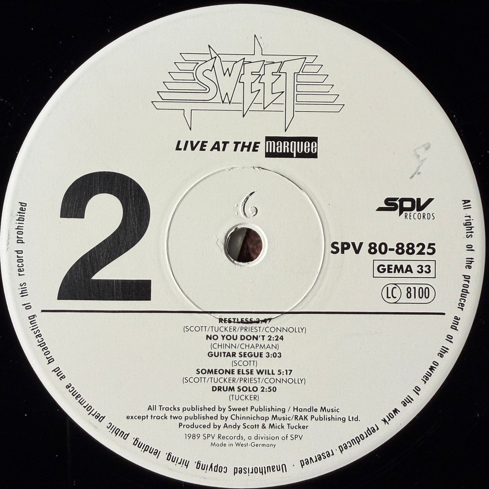 Sweet – Live At The Marquee 2LP (Германия 1989г.)