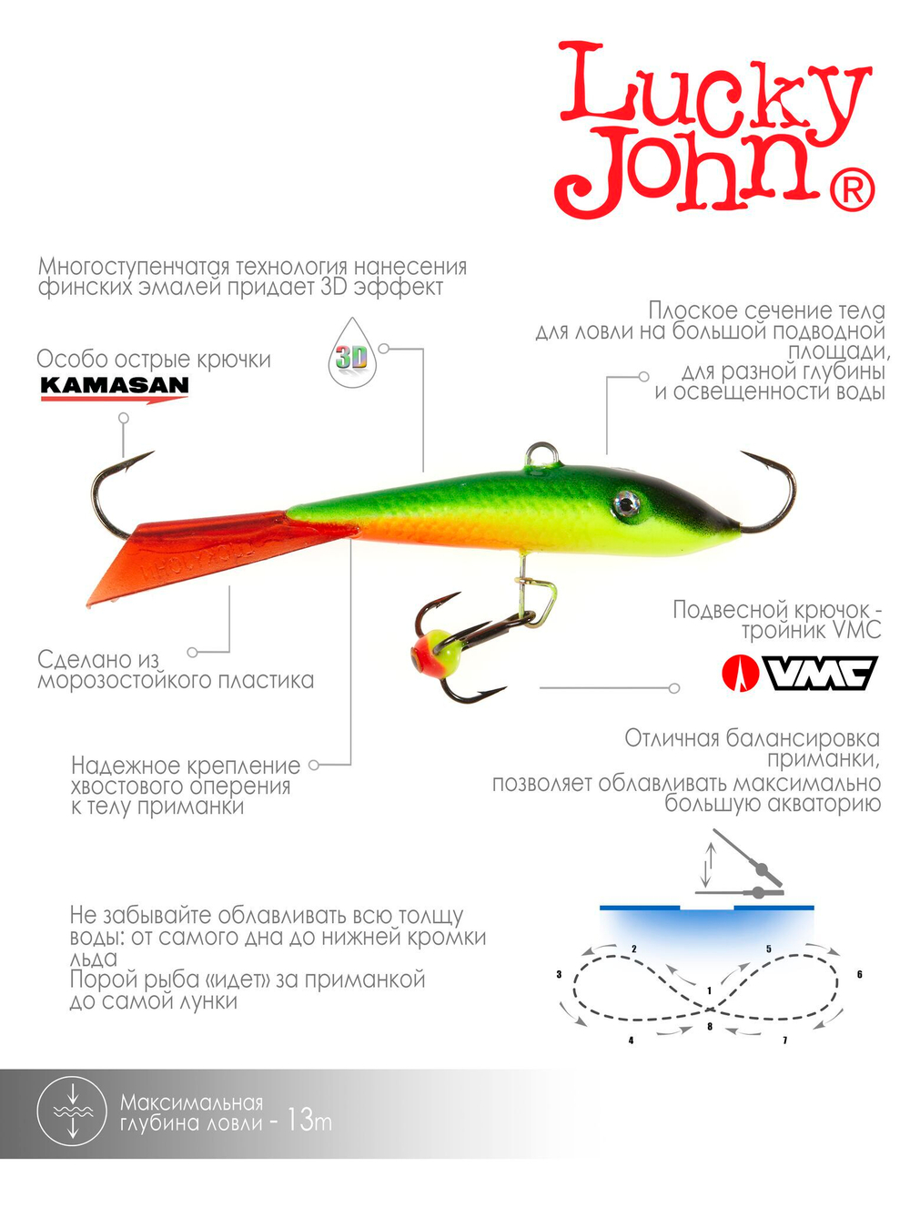 Балансир Lucky John FIN 5 с тр. 70мм/26RT блистер