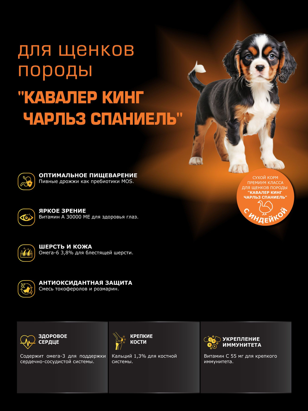 Quattro корм для щенков породы Кавалер кинг чарльз спаниель, с индейкой, 6 кг, QUATTRO