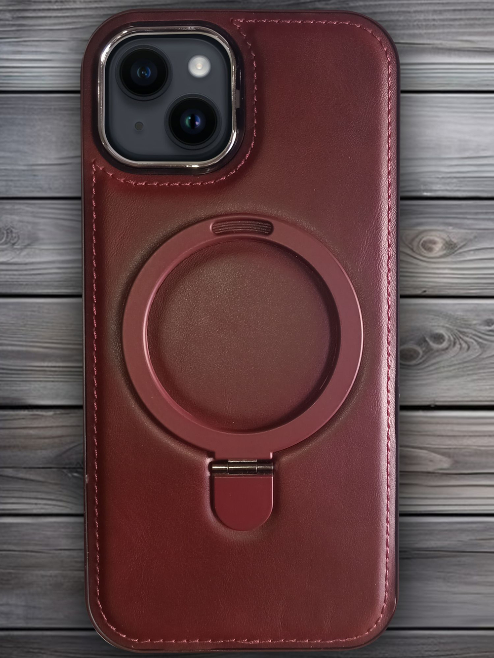 Business style чехол из кожи для IPHONE 15 с кольцом-подставкой и бархатной подкладкой
