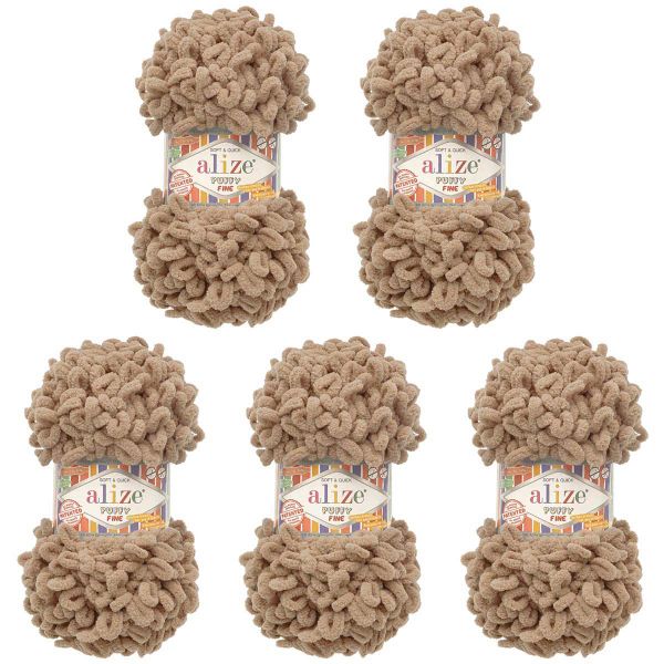 Пряжа Alize (Ализе) Puffy Fine / уп.5 мот. по 100 г, 14м, 329 молочно-коричневый A