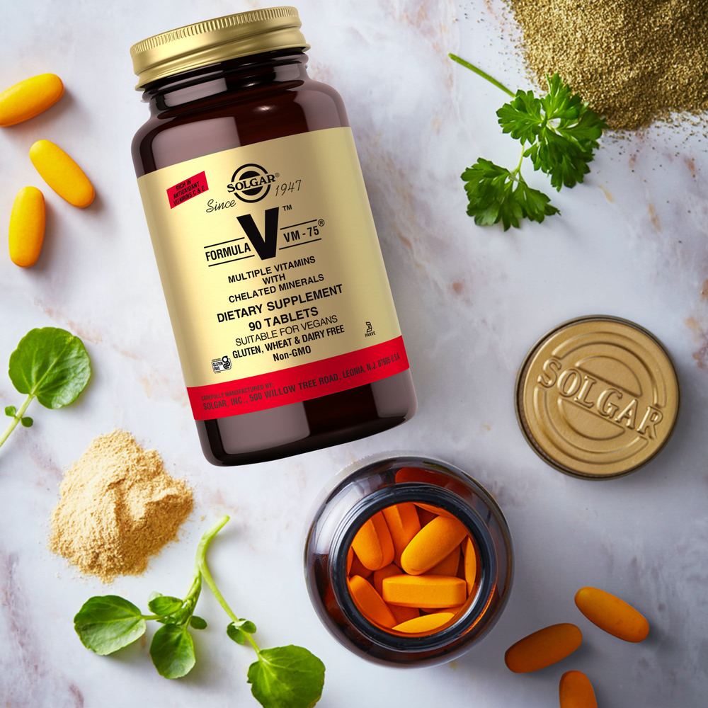 Solgar, Formula V, VM-75, комплексные витамины с хелатными минералами, 90 таблеток