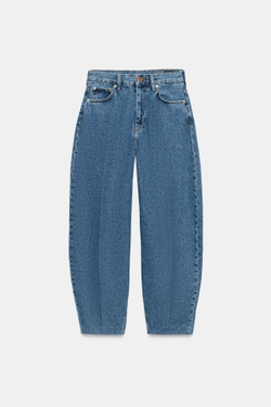 ZARA ДЖИНСЫ TAPERED С ВЫСОКОЙ ПОСАДКОЙ — ZW COLLECTION, СИНИЙ