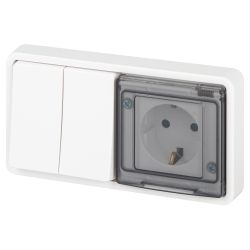 Блок розетка с выключателем ЭРА Эксперт 11-7522-01 двойным IP55 16A-10AX-250В горизонт. СУ белый | Эра Эксперт