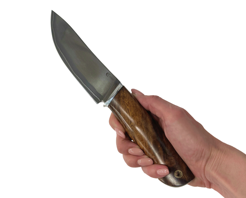 Нож Кайман, ламинированная Bohler S390, нерж.обкладки, мельхиор, айронвуд