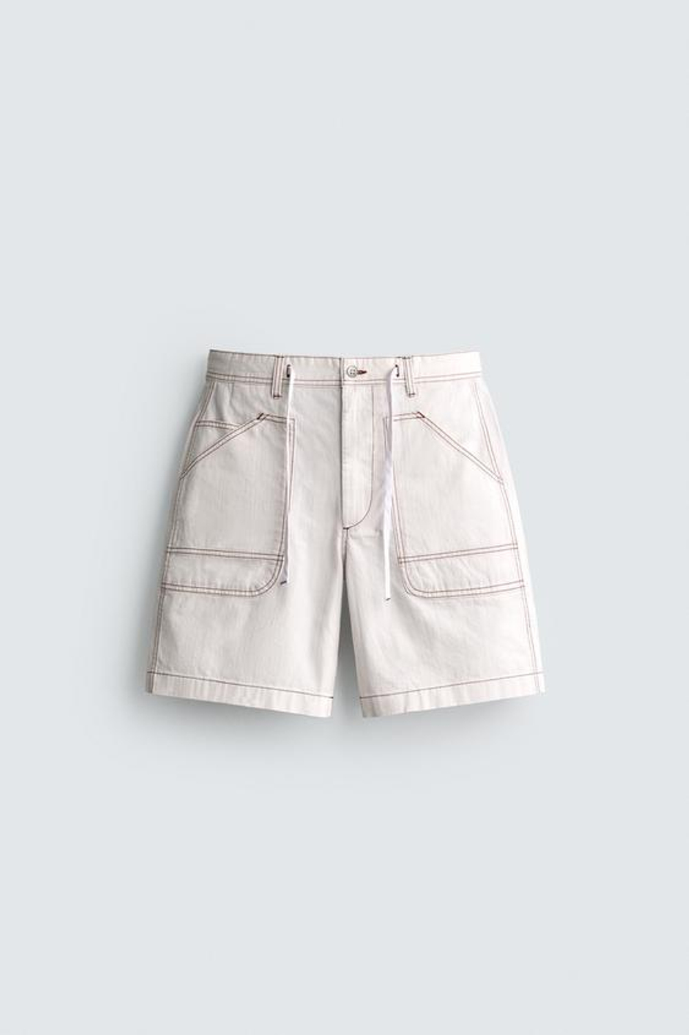 ZARA ШОРТЫ RELAXED FIT С КОНТРАСТНОЙ ОТСТРОЧКОЙ, ЖЕЛТОВАТО-БЕЛЫЙ