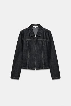 ZARA ДЖИНСОВАЯ РУБАШКА С МОЛНИЕЙ, ТЕМНЫЙ ИНДИГО